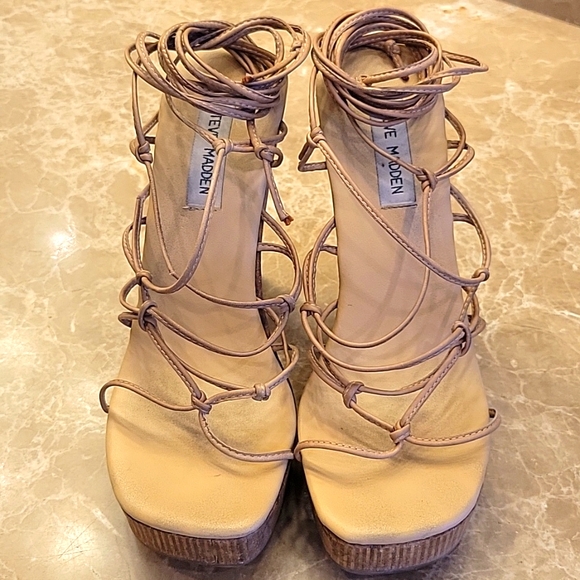 Steve Madden Natural Leather KACY Platform Block Heel Lace-up Sandals, Sz 8.5 - Picture 9 of 17